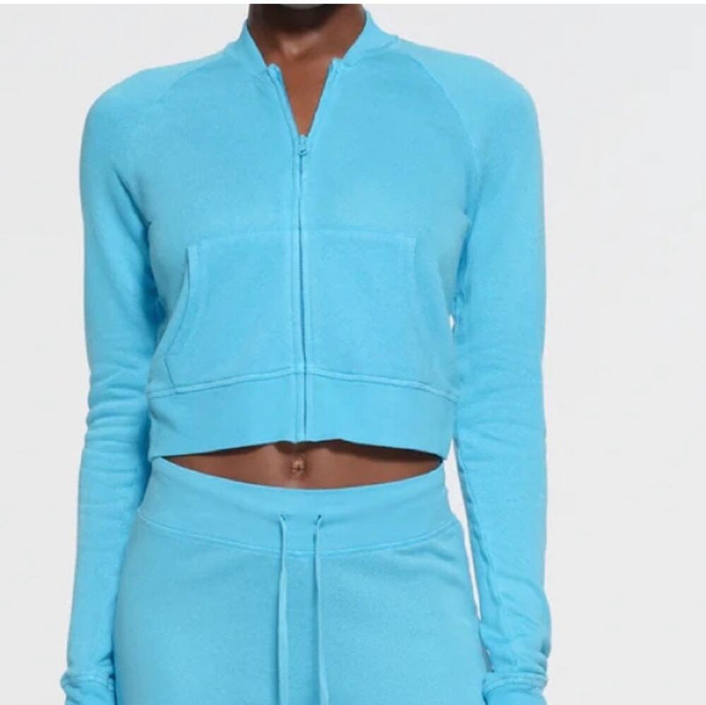 SKIMS French Terry Modal Zip Up light weight sweatshirt Cyan XS (New) - Picture 1 of 8